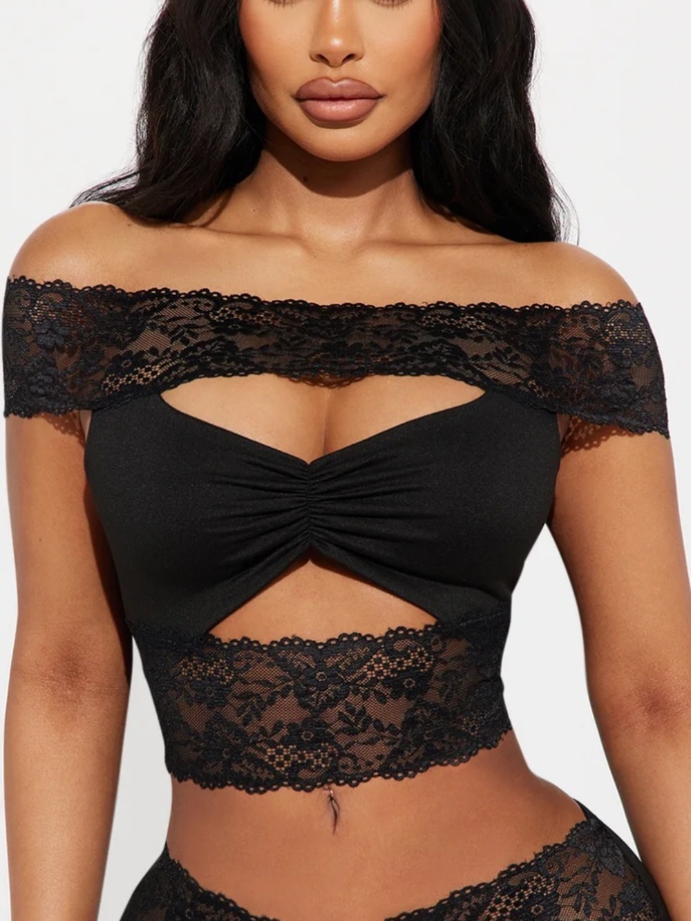 Black Lace Off-Shoulder Crop Top